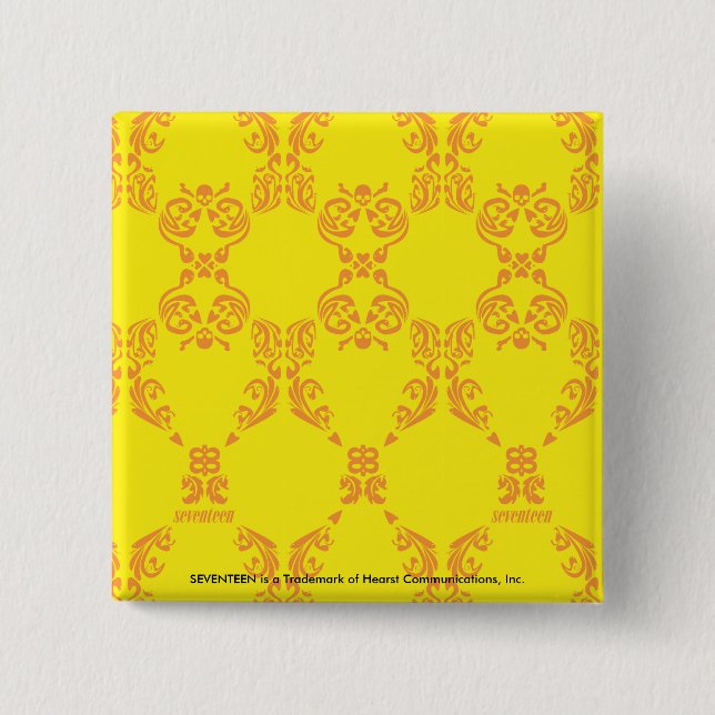 Damask Yellow-Orange 2 Inch Square Button (Front)