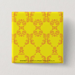 Damask Yellow-Orange 2 Inch Square Button