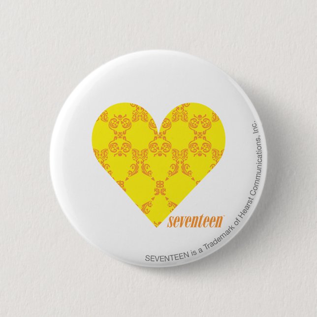 Damask Yellow-Orange 4 2 Inch Round Button (Front)