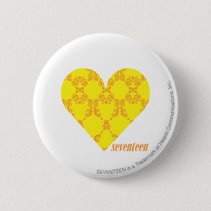 Damask Yellow-Orange 4 2 Inch Round Button