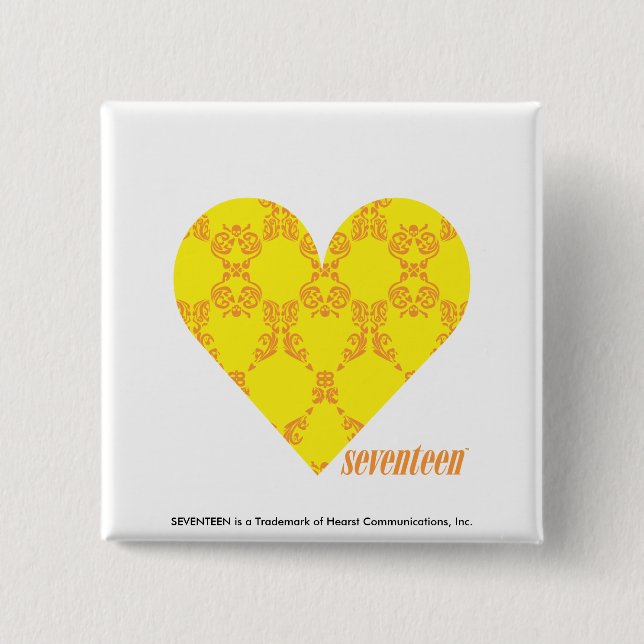 Damask Yellow-Orange 4 2 Inch Square Button (Front)