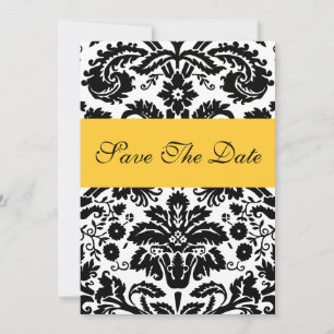 Damask Yellow Save The Date Wedding Announcement