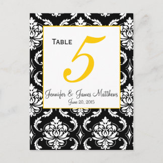 Damask Yellow Wedding Table Number Card