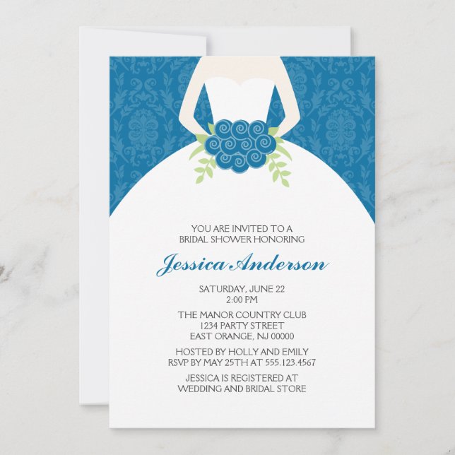 Damassé bleue et invitations florales de Fête de (Devant)