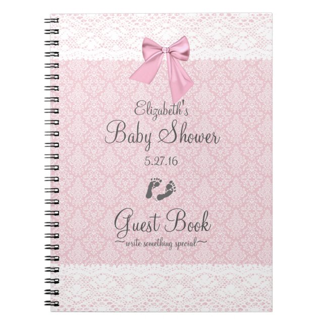 Damassé de rose de livre d'invité de baby shower (Devant)