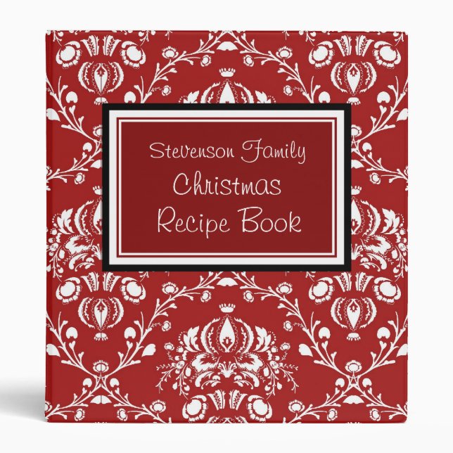 Damassé de rouge de classeur de recette de Noël de (Devant)