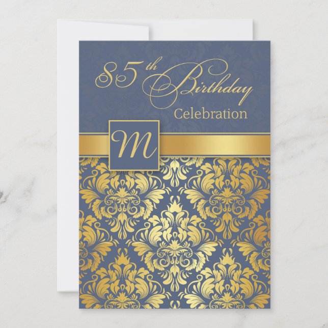 Damassé d'or sur invitation de fête d'anniversaire (Devant)