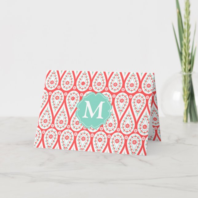 Damassé élégante moderne Paisley de corail (Devant)