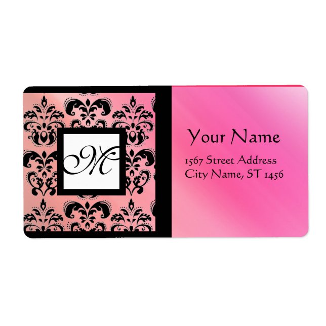 DAMASSÉ EN SOIE ROSE NOIRE FUCHSIA, MONOGRAMME (Devant)