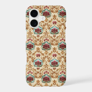 Damassé floral vintage en turquoise et burgundy