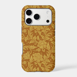 Damassé floral vintage marron et or