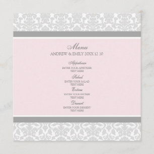 Damassé florale grise de rose de menu de mariage