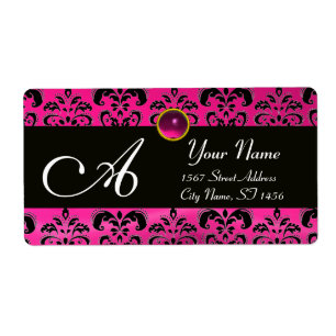 DAMASSÉ FUCHSIA ROSE NOIRE, MONOGRAMME D'AMÉTHYSTE