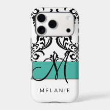 Damassé Girly de blanc de noir de turquoise de nom