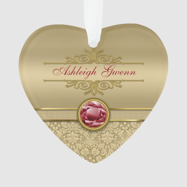 Damassé métallique d'or de pierre gemme rouge (devant)