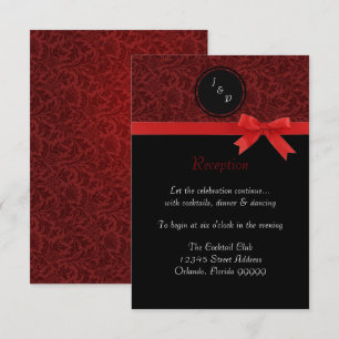 Damassé rouge et nœud rouge - Invitation de récept