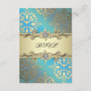 Damassé turquoise RSVP d'or de noir bleu
