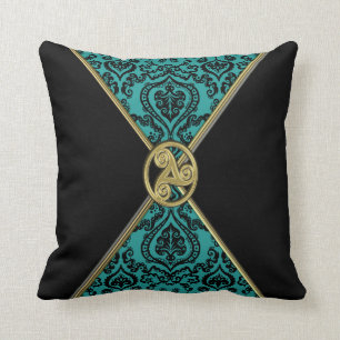 Damassé verte et noir avec le coussin celtique de
