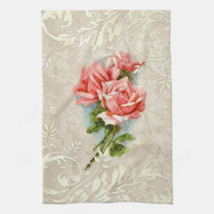 Damassé vintage et serviette de cuisine de roses