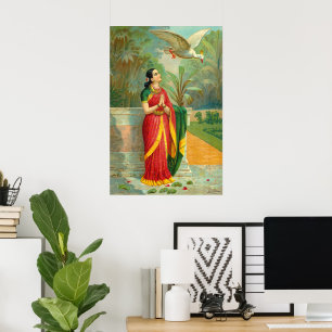 Damayanti and the Swan by Raja Ravi Varma Poster