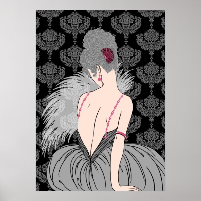 Dame Art Déco avec Damas - BIANCA : Gris d'hiver (Devant)