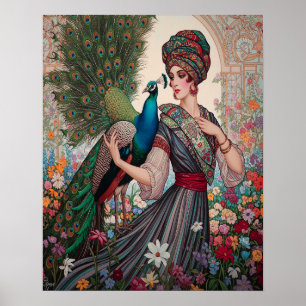 Dame Art Déco Avec Peacock