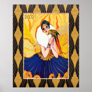 Dame Art déco avec perroquet