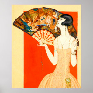 dame art déco avec ventilateur
