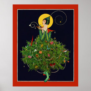 DAME AVEC CADEAUX DE NOËL ART DÉCO BEAUTÉ MODE