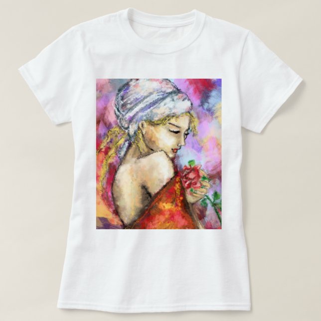 Dame avec T-shirt Rose (Design devant)