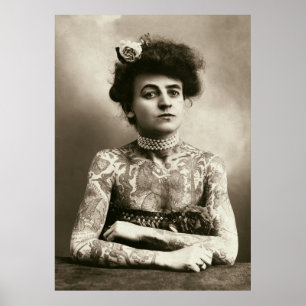 Dame avec tatouages poster photo Vintage
