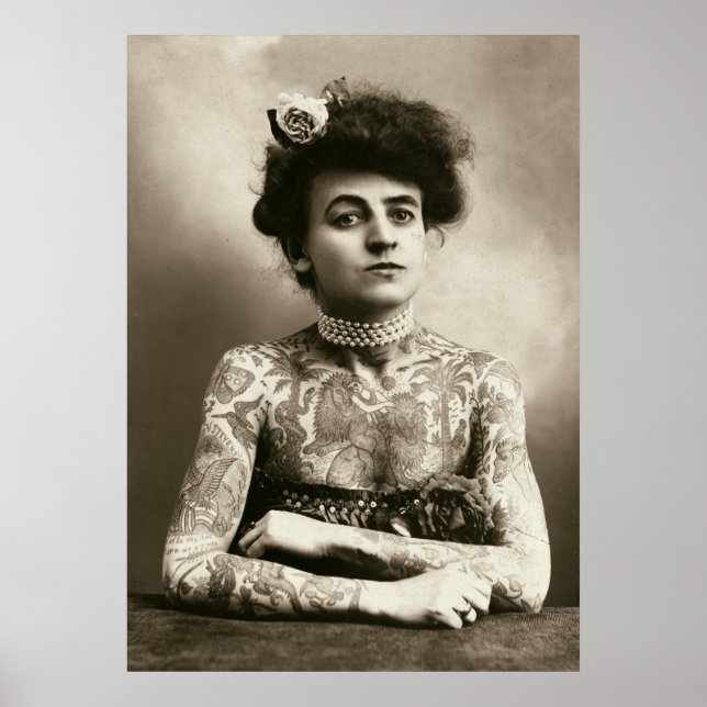Dame avec tatouages poster photo Vintage (Devant)