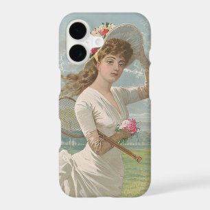 Dame de tennis victorienne avec chapeau à fleurs A