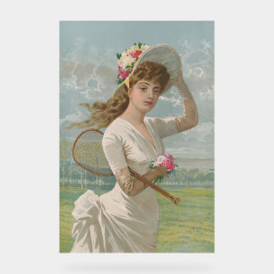 Dame de tennis victorienne avec chapeau à fleurs A