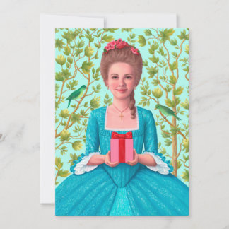 "Dame du 18e siècle tenant un cadeau." Carte simpl