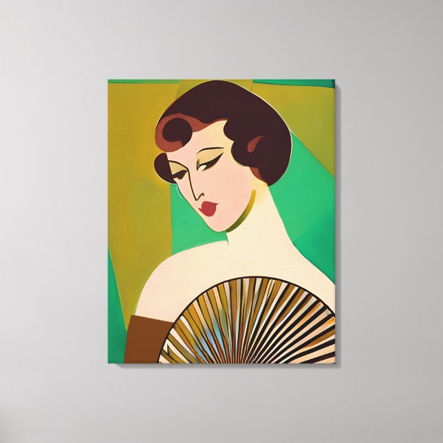 Dame moderne Art déco avec ventilateur (Recto)