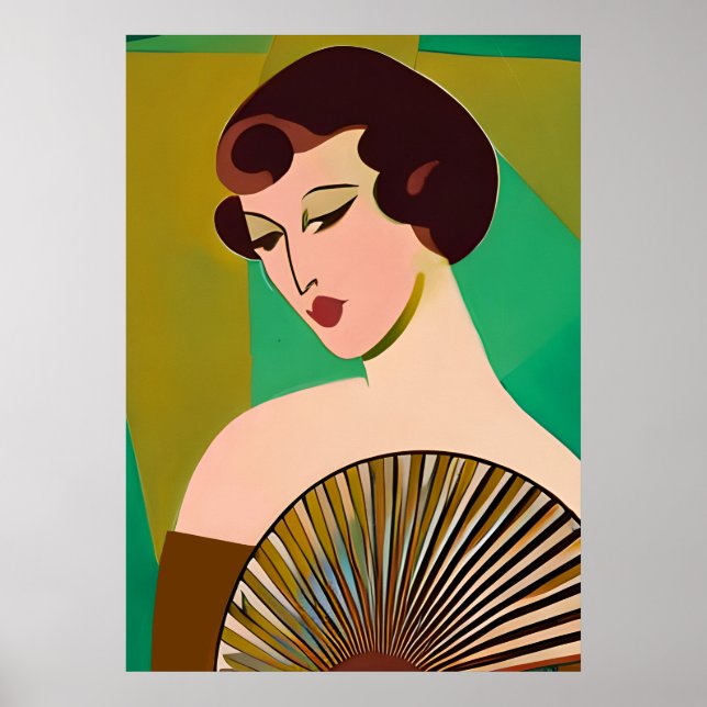 Dame moderne Art déco avec ventilateur (Devant)