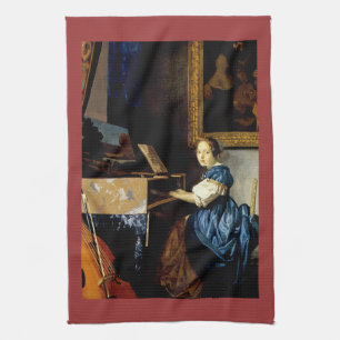 Dame on spinet by Johannes Vermeer Kitchen Towel