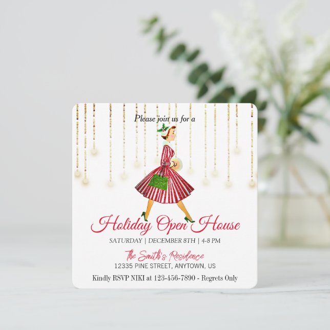 Dame rétro Carte de Noël arbre de Noël (Debout devant)