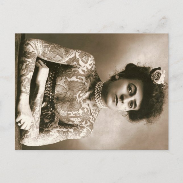 Dame tatouée avec perles carte postale Cirque Vint (Devant)