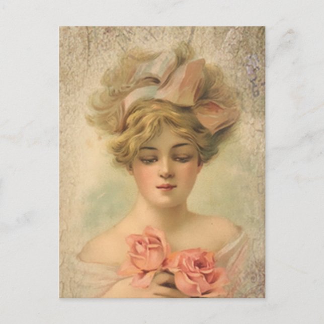 Dame Victorienne Classique Avec Carte Postale Rose (Devant)