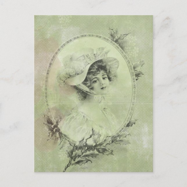 Dame victorienne en Verdigris Casquette Carte post (Devant)