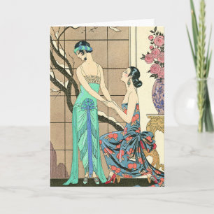 Dames d'art déco par la carte de voeux de fenêtre