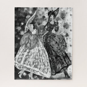 Dames En Dentelles Robe Puzzle Black White Peintur