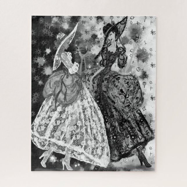 Dames En Dentelles Robe Puzzle Black White Peintur (Vertical)