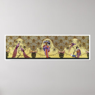 Dames et paons japonais d'art déco