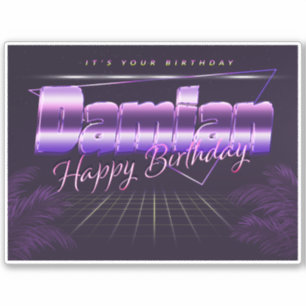 Damian Name Vorname lila retro Sticker Geburtstag