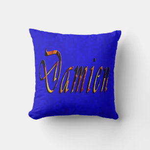 Damien Name Logo On Hot Blue Mosaic, Throw Pillow