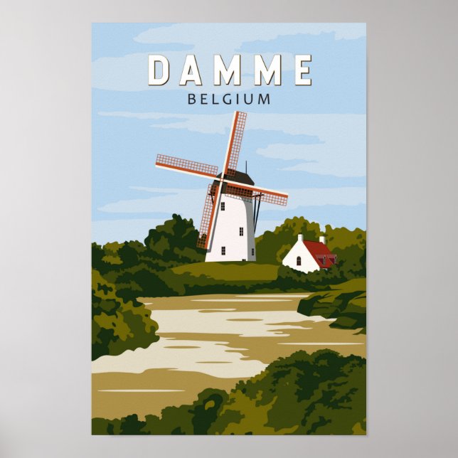 Damme Belgium Retro Travel Art Vintage  Poster (Front)