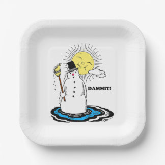 "DAMMIT" Melting Snowman Paper Plates Funny